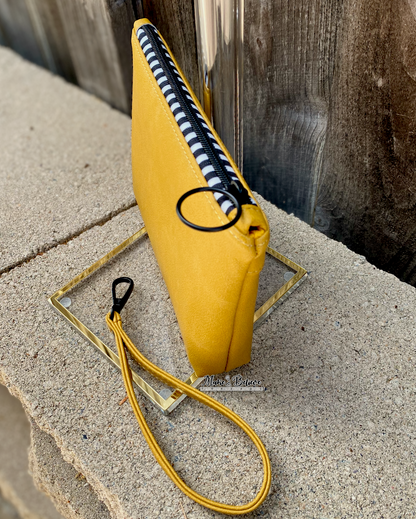 Peanut Pup Mustard Yellow Pouch with Wristlet Strap