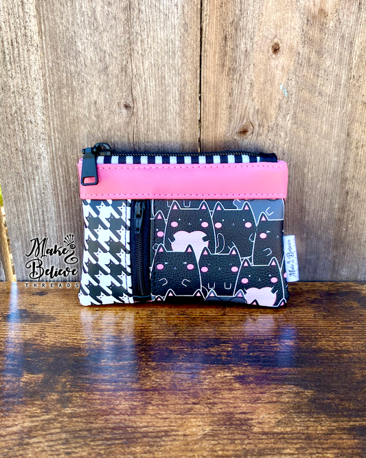 Pink & Black Smitten Kittens Mini Zip Wallet