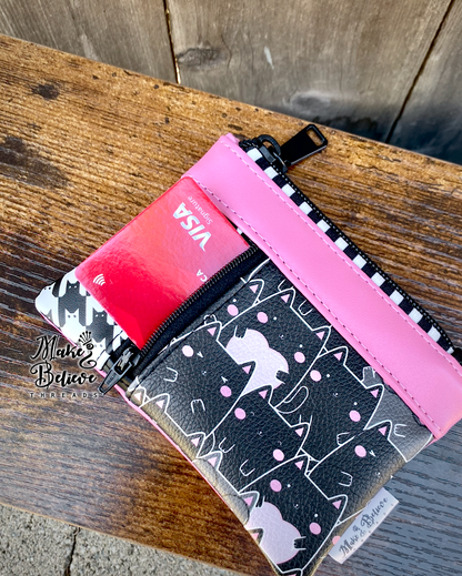 Pink & Black Smitten Kittens Mini Zip Wallet