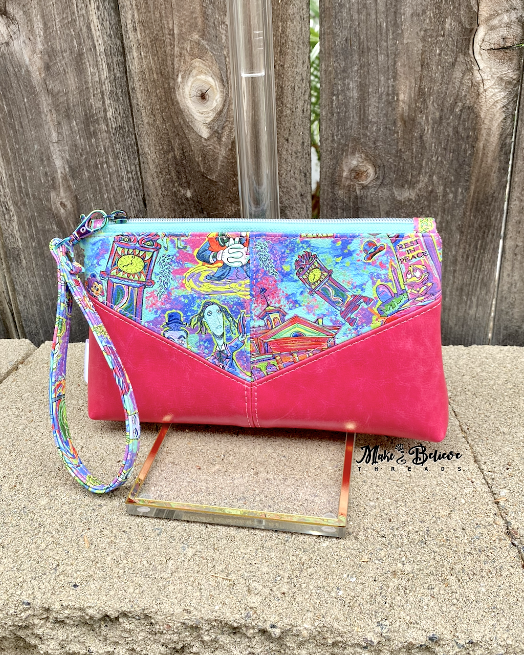 Pink and Teal Haunted Mashup Harlequin Pouch