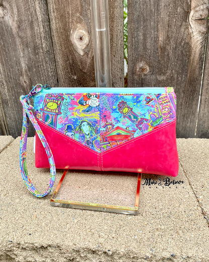 Pink and Teal Haunted Mashup Harlequin Pouch