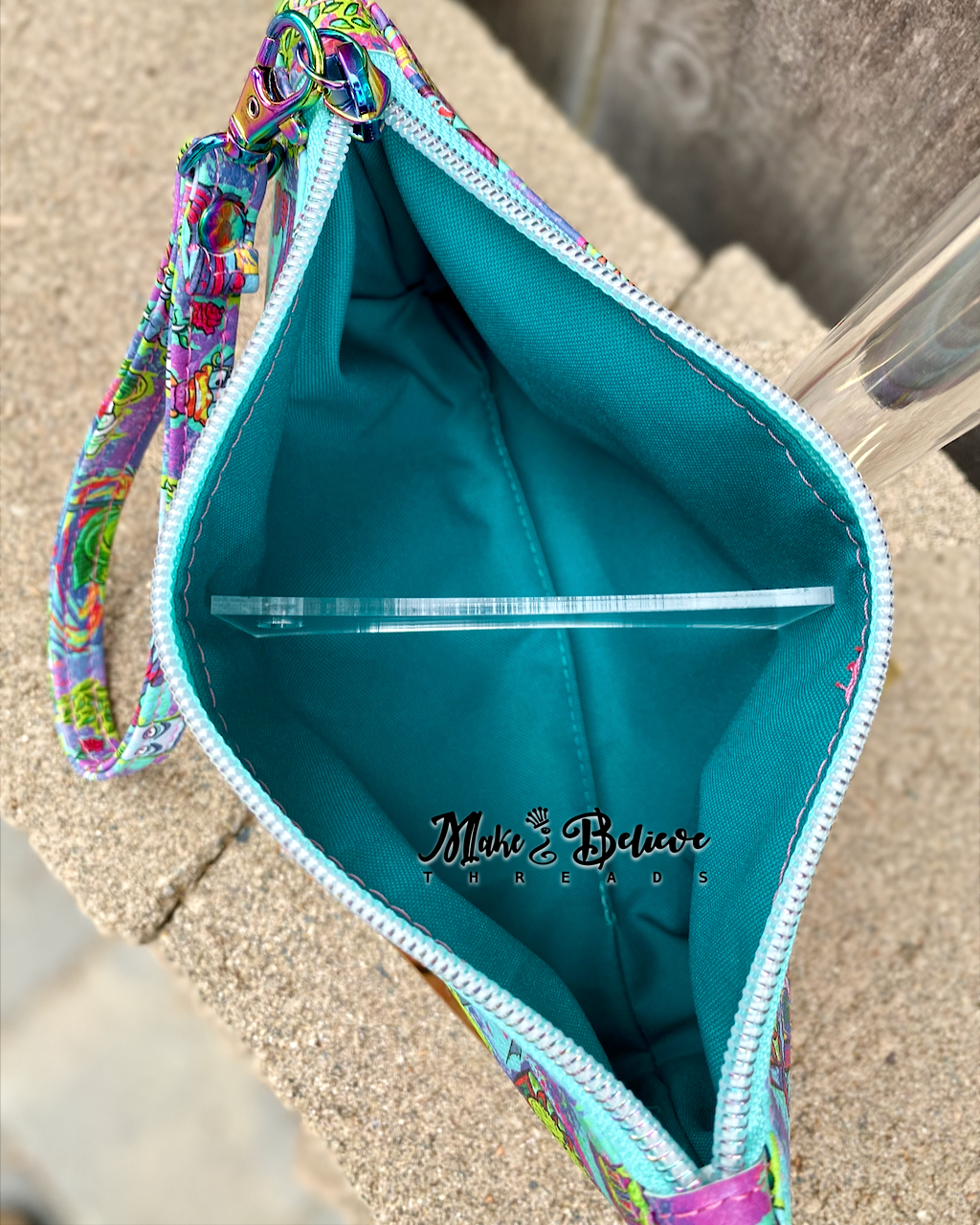 Pink and Teal Haunted Mashup Harlequin Pouch