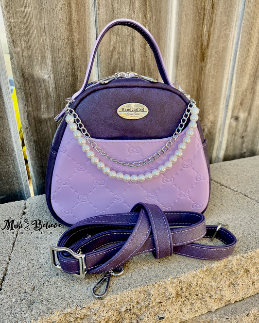 Purple Bow Kitty Dual Compartment Mini Bowler Bag