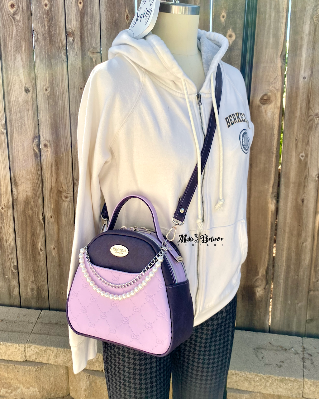 Purple Bow Kitty Dual Compartment Mini Bowler Bag