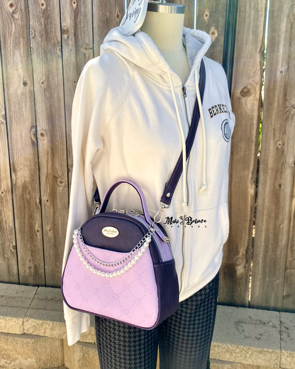 Purple Bow Kitty Dual Compartment Mini Bowler Bag