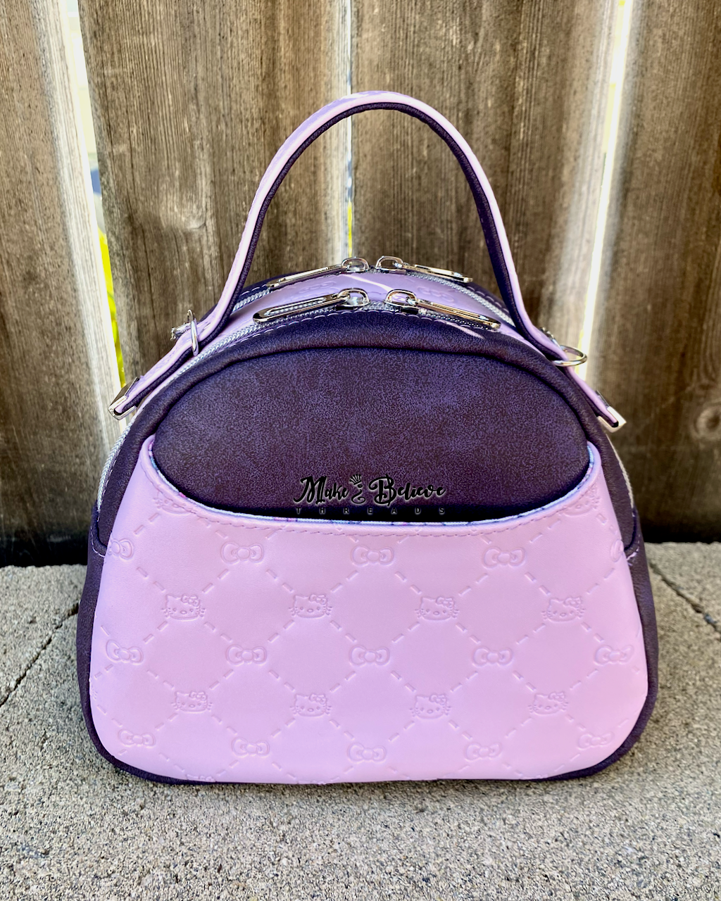 Purple Bow Kitty Dual Compartment Mini Bowler Bag