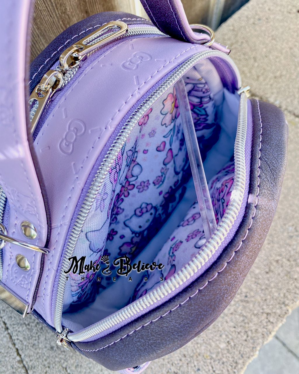 Purple Bow Kitty Dual Compartment Mini Bowler Bag