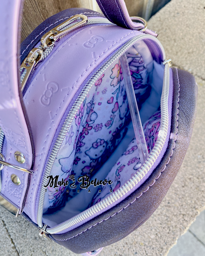 Purple Bow Kitty Dual Compartment Mini Bowler Bag