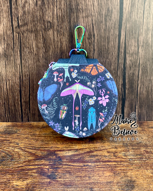 Rainbow Cottagecore Bugs Circle Pouch with Clip