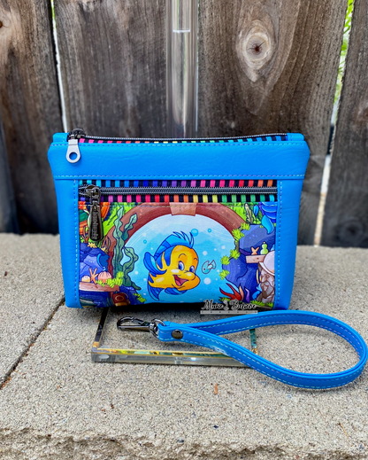 Reef Fish Friend Turquoise Pouch with Wristlet Strap