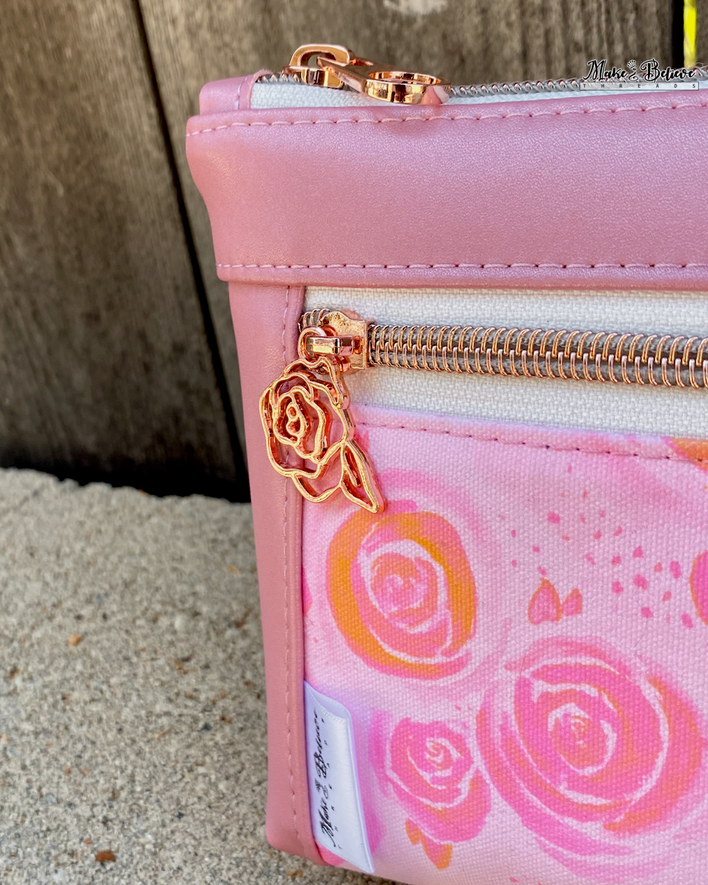 Shimmering Pink Lemonade Roses Pouch with Wristlet Strap