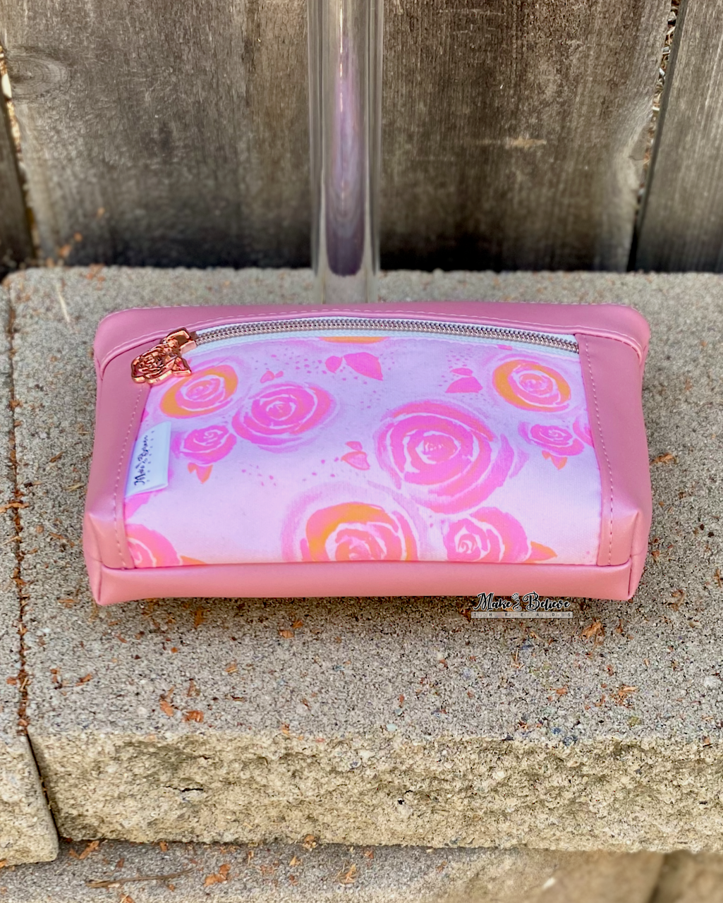 Shimmering Pink Lemonade Roses Pouch with Wristlet Strap