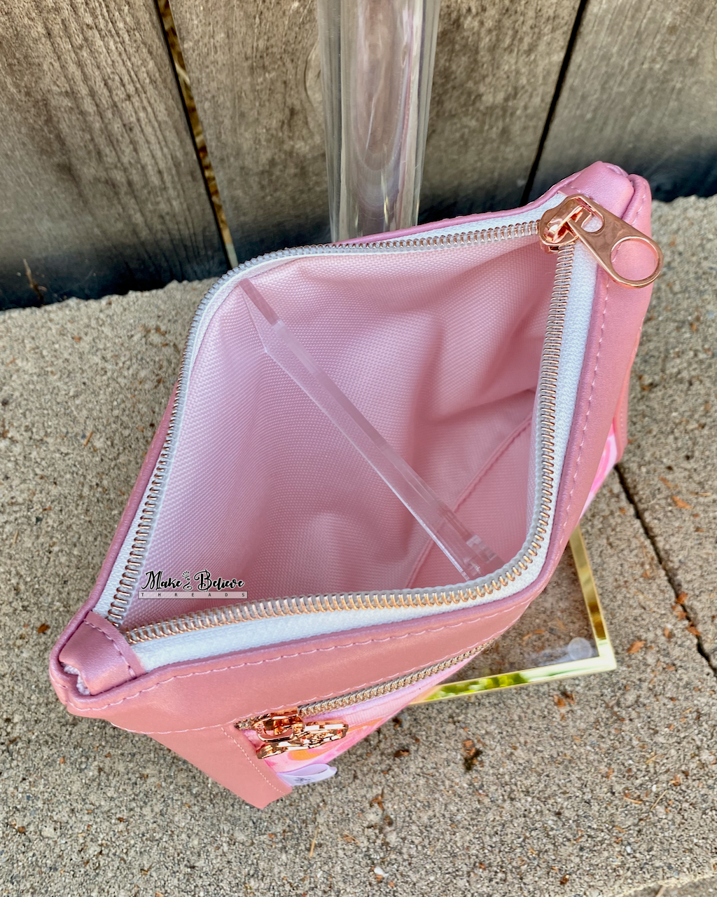 Shimmering Pink Lemonade Roses Pouch with Wristlet Strap