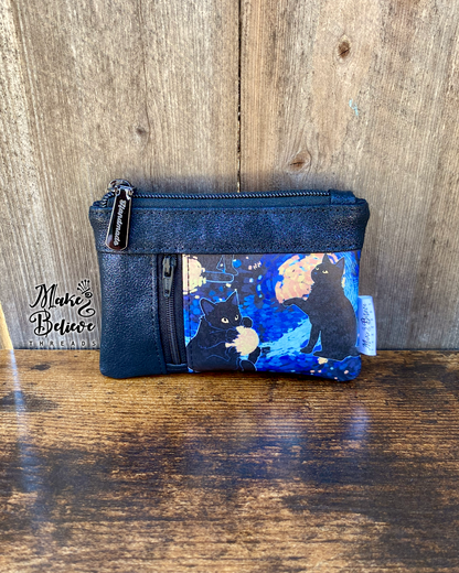 Sparkling Navy Meowy Nights Mini Zip Wallet