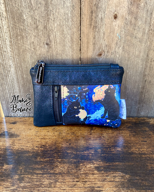 Sparkling Navy Meowy Nights Mini Zip Wallet
