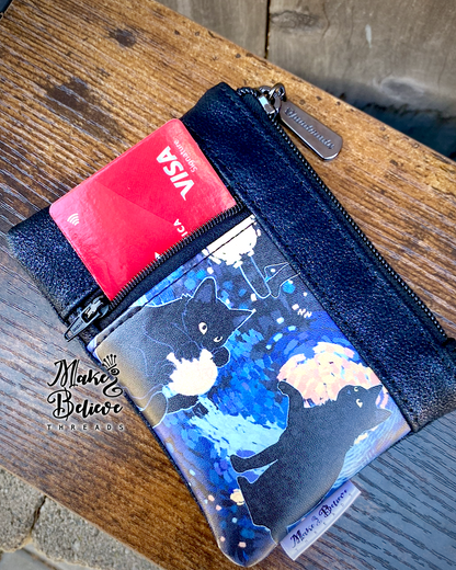 Sparkling Navy Meowy Nights Mini Zip Wallet