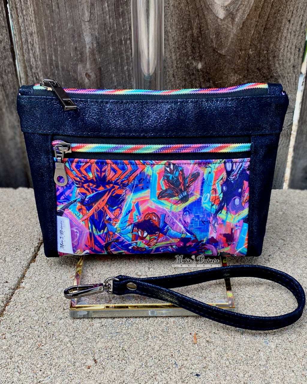 Spidey Distressed Midnight Blue Pouch with Wristlet Strap