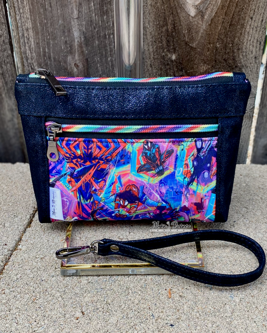 Spidey Distressed Midnight Blue Pouch with Wristlet Strap