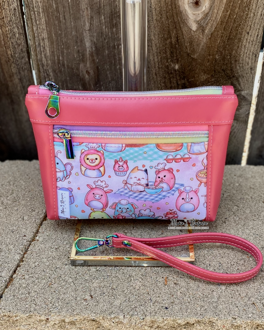 Squishimals Soft Shimmering Coral Pouch with Wristlet Strap