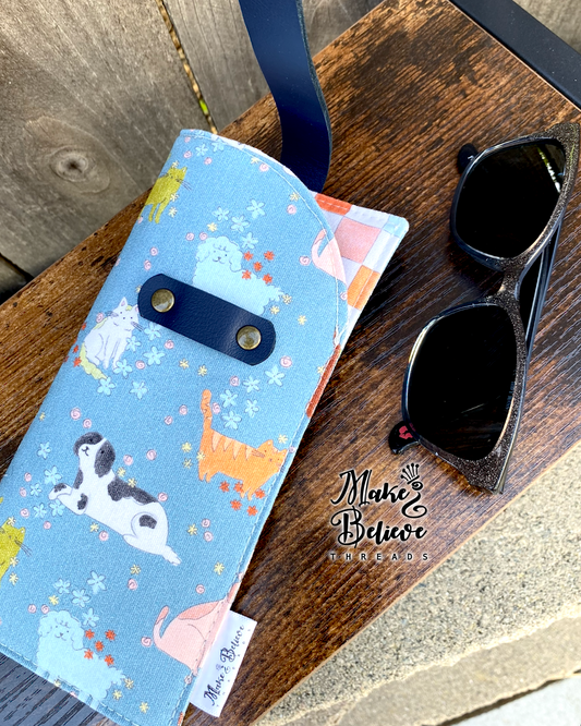Stay Pawsitive Cats and Dogs on Blue Glasses Sleeve