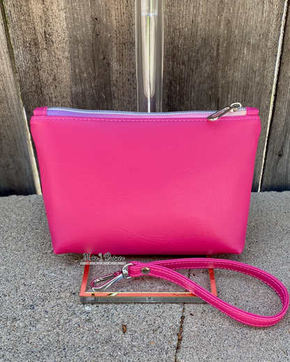 Summer Floral Hot Pink Pouch with Wristlet Strap