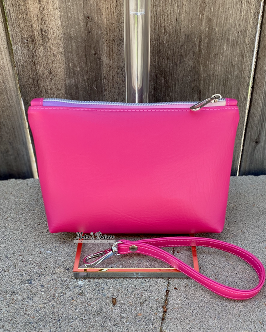 Summer Floral Hot Pink Pouch with Wristlet Strap