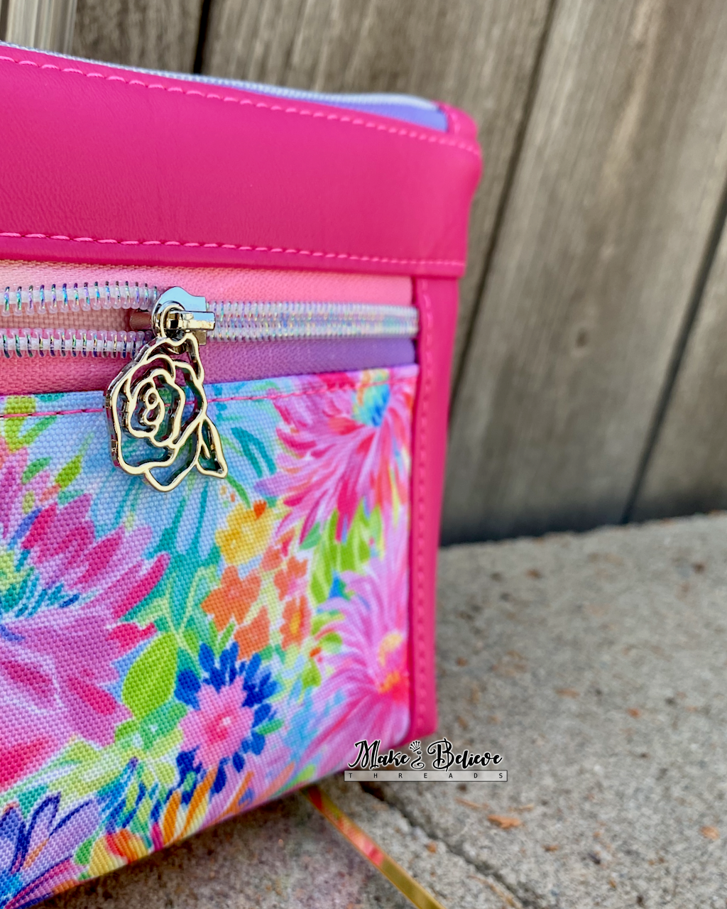 Summer Floral Hot Pink Pouch with Wristlet Strap