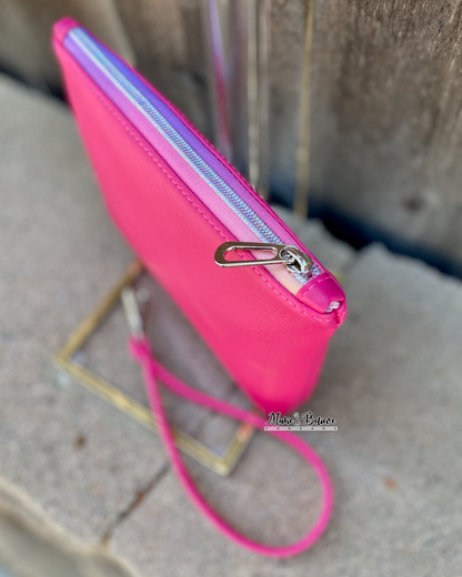 Summer Floral Hot Pink Pouch with Wristlet Strap