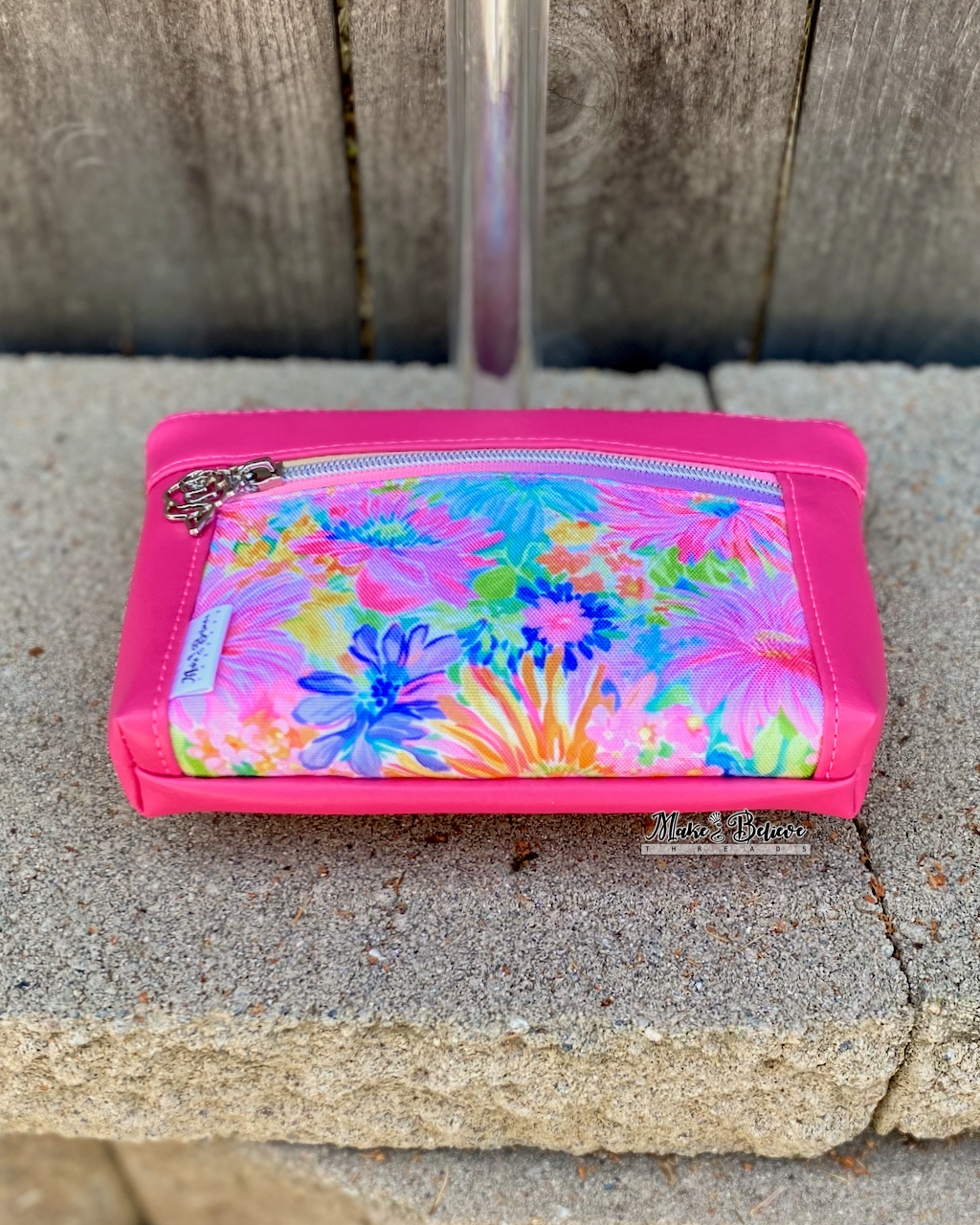 Summer Floral Hot Pink Pouch with Wristlet Strap