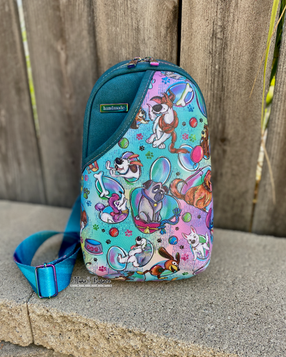 Teal Puppy Love Midsize Sling Bag