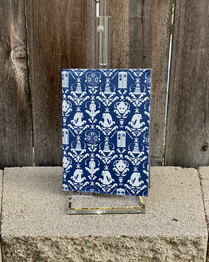 The Doctor Blue Damask and Grey Jr. Notepad Cover