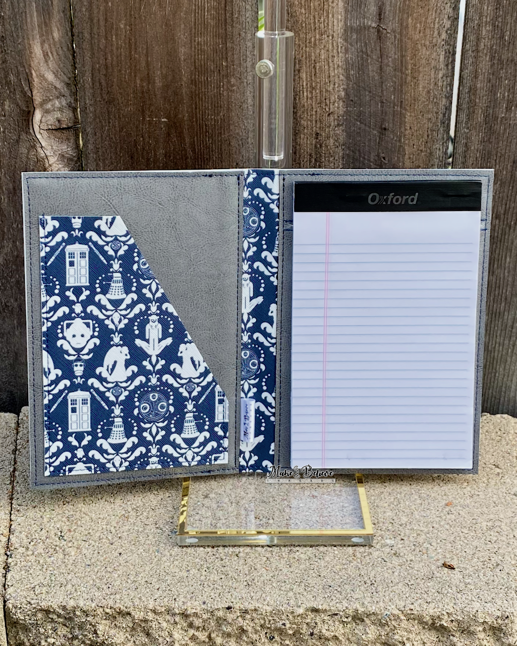 The Doctor Blue Damask and Grey Jr. Notepad Cover
