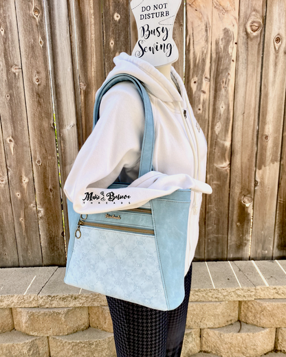 Tone-on-Tone Blue Faux Suede Bow Kitty Shoulder Bag