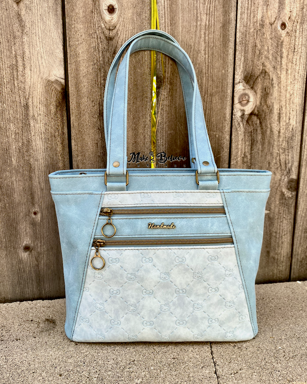 Tone-on-Tone Blue Faux Suede Bow Kitty Shoulder Bag