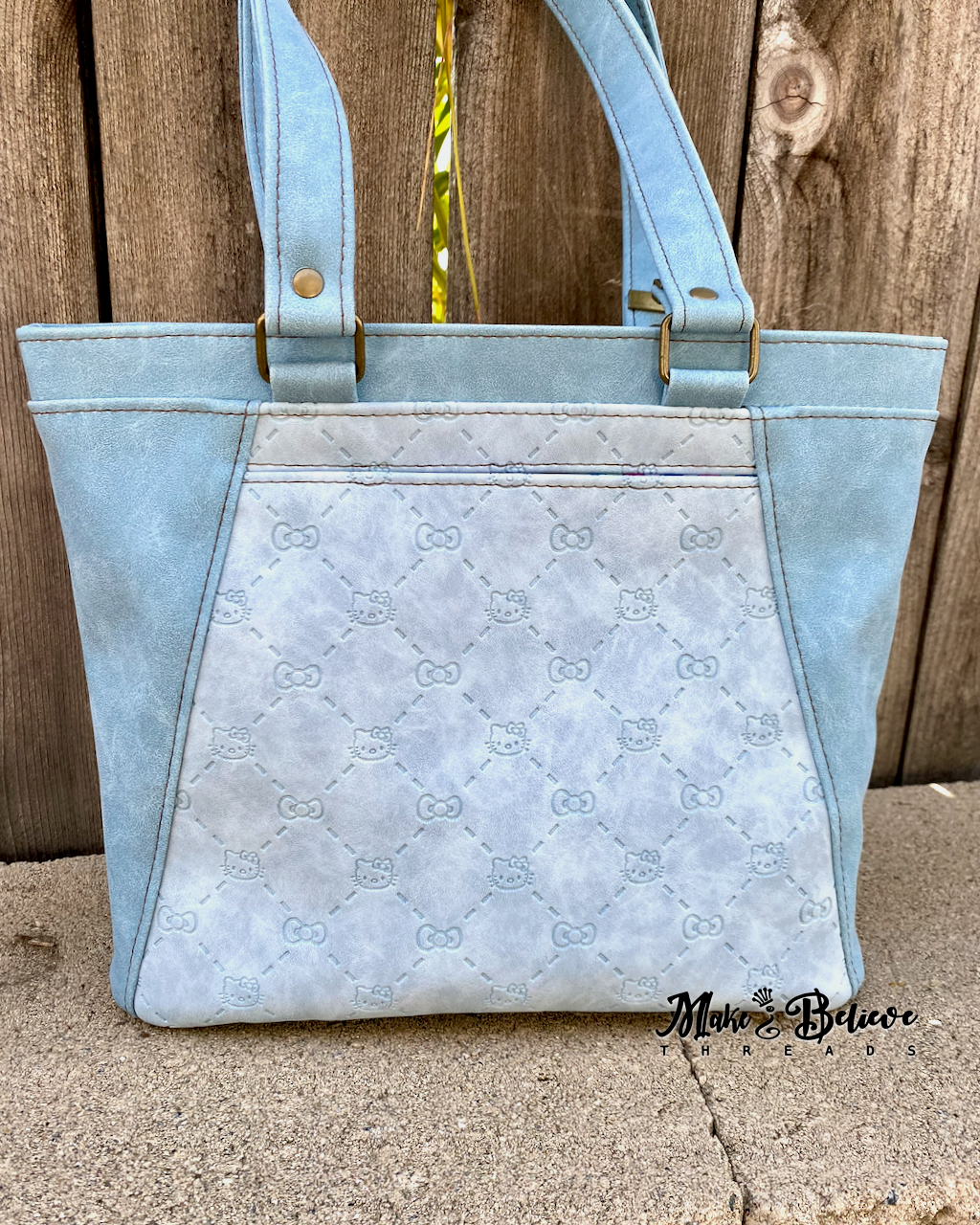 Tone-on-Tone Blue Faux Suede Bow Kitty Shoulder Bag