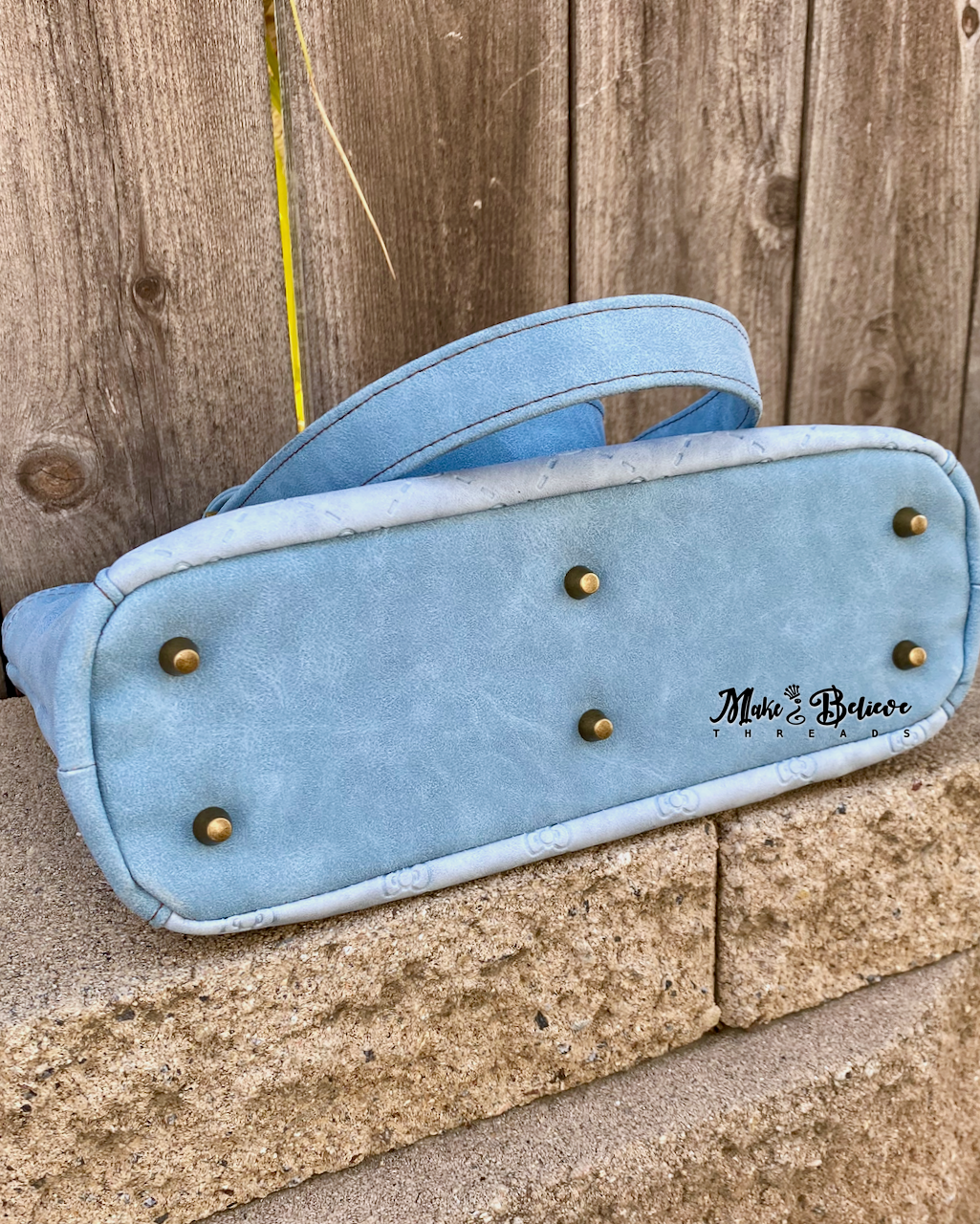 Tone-on-Tone Blue Faux Suede Bow Kitty Shoulder Bag