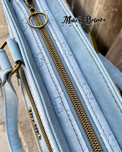 Tone-on-Tone Blue Faux Suede Bow Kitty Shoulder Bag