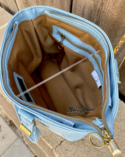 Tone-on-Tone Blue Faux Suede Bow Kitty Shoulder Bag