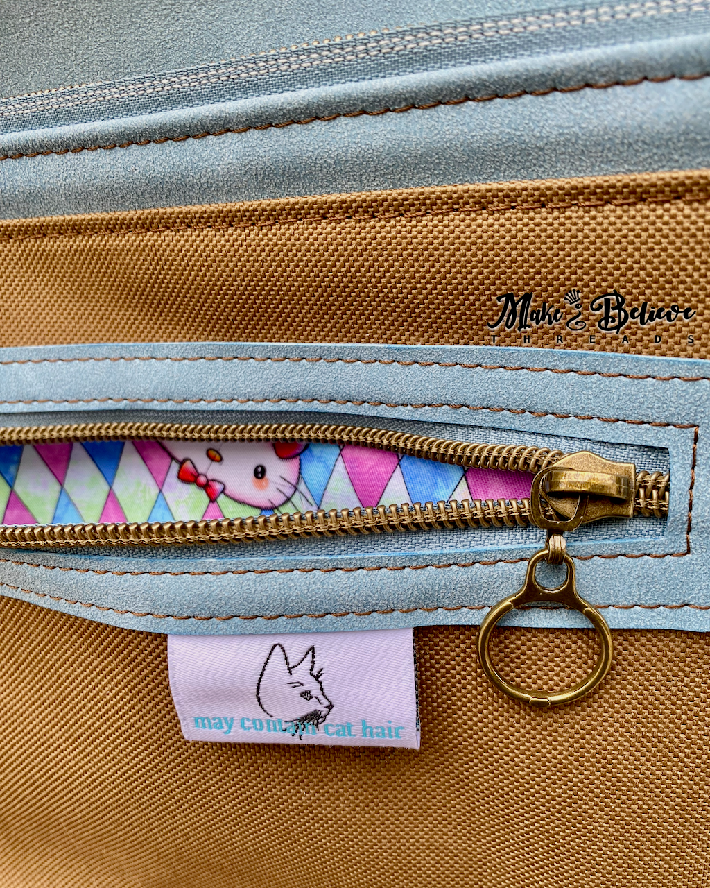 Tone-on-Tone Blue Faux Suede Bow Kitty Shoulder Bag