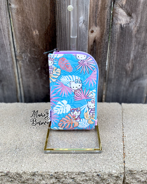 Tropical Pink Bow Kitty Padded Zipper Pouch