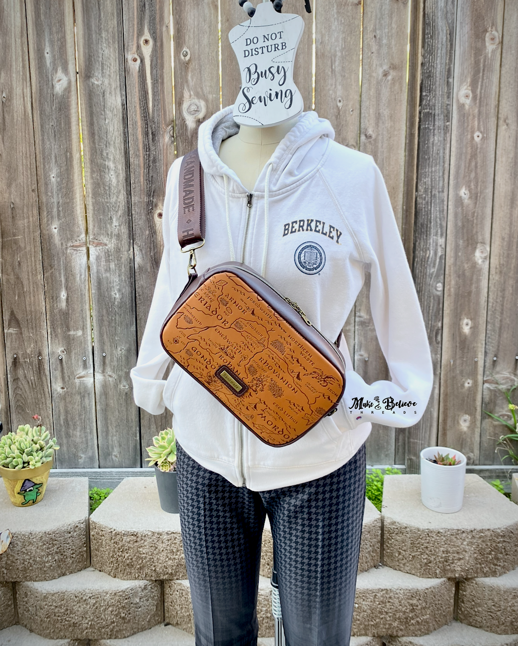 Two-Tone Brown Debossed LOTR Map Crossbody Bag