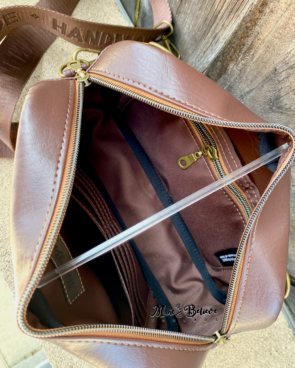 Two-Tone Brown Debossed LOTR Map Crossbody Bag