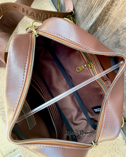 Two-Tone Brown Debossed LOTR Map Crossbody Bag