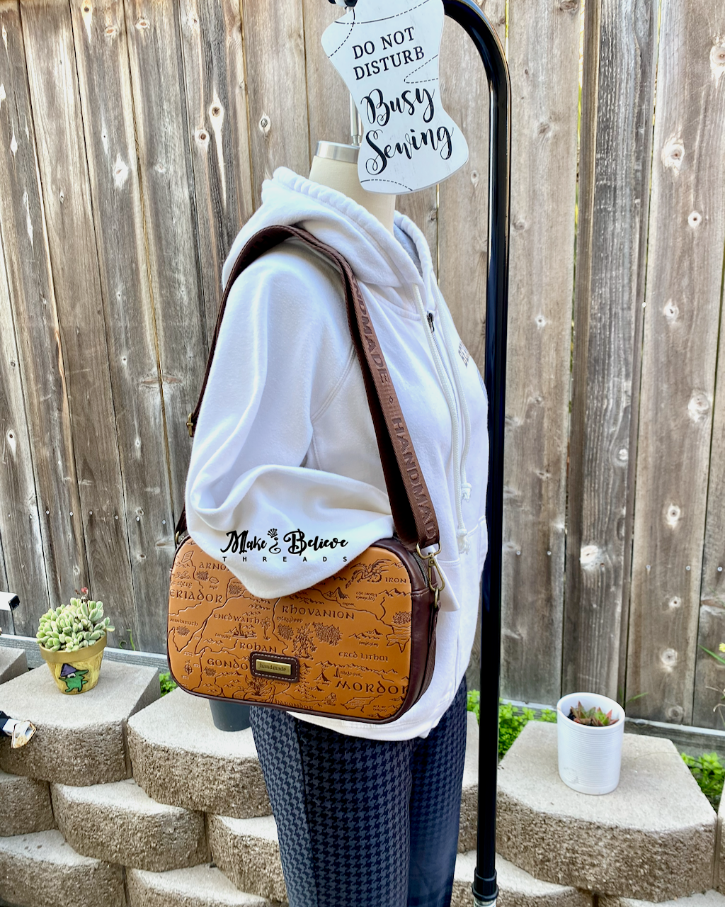 Two-Tone Brown Debossed LOTR Map Crossbody Bag